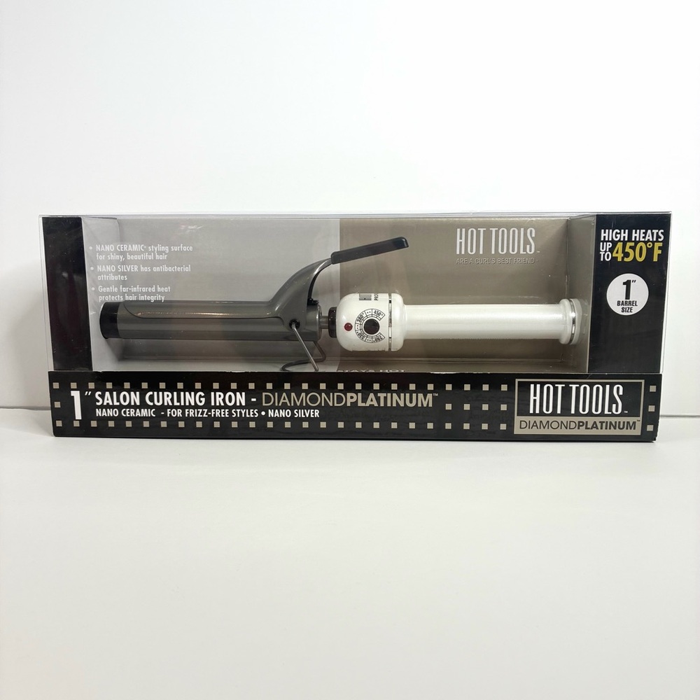 Hot Tools Diamond Platinum 1" Salon Curling Iron White & Silver Gray NEW